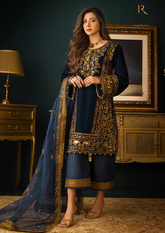 Winter Unstitched 3PCs Embroidered Velvet Dress With Embroidered Organza Dupatta RL-606