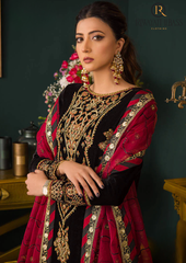 Winter Unstitched 3PCs Embroidered Velvet Dress With Embroidered Bamber Chiffon Dupatta RL-607