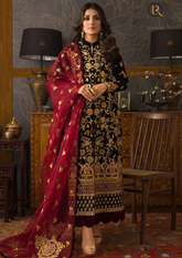 Winter Unstitched 3PCs Embroidered Velvet Dress With Embroidered Organza Dupatta RL-618