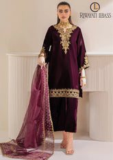 Winter Unstitched 3PCs Embroidered Velvet Dress With Velvet Trouser RL-619