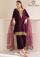Winter Unstitched 3PCs Embroidered Velvet Dress With Velvet Trouser RL-619