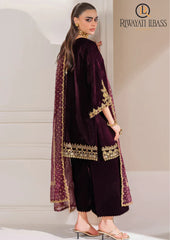 Winter Unstitched 3PCs Embroidered Velvet Dress With Velvet Trouser RL-619