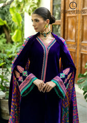 Winter Unstitched 3PCs Embroidered Velvet Dress With Digital Printed Karandi Shawl RL-621