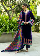 Winter Unstitched 3PCs Embroidered Velvet Dress With Digital Printed Karandi Shawl RL-621