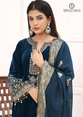 Unstitched 3PCs Embroidered Velvet Dress With Printed Organza Brosha Dupatta RL-569