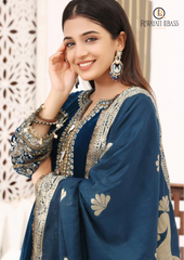 Unstitched 3PCs Embroidered Velvet Dress With Printed Organza Brosha Dupatta RL-569