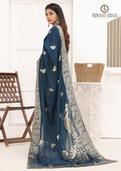 Unstitched 3PCs Embroidered Velvet Dress With Printed Organza Brosha Dupatta RL-569