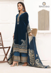 Unstitched 3PCs Embroidered Velvet Dress With Printed Organza Brosha Dupatta RL-569