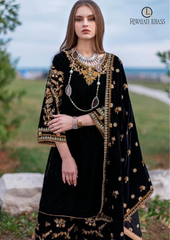 Winter Unstitched 3PCs Embroidered Velvet Dress With Embroidered Velvet Shawl RL-567