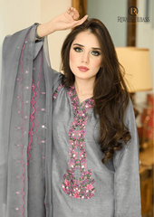 Summer Unstitched 3PCs Embroidered Lawn Dress With Organza Embroidered Dupatta RL-206