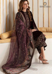 Unstitched 3PCs Velvet Embroidered Dress With Embroidered Organza Dupatta RL-541