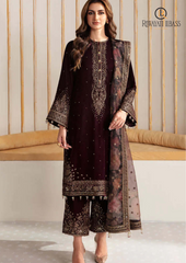 Unstitched 3PCs Velvet Embroidered Dress With Embroidered Organza Dupatta RL-541