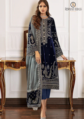 Unstitched 3PCs Embroidered Velvet Dress With Shamooz Silk Trouser RL-511
