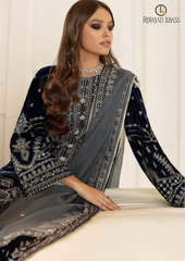 Unstitched 3PCs Embroidered Velvet Dress With Shamooz Silk Trouser RL-511