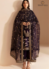 Unstitched 3PCs Embroidered Velvet Dress With Shamooz Silk Trouser RL-510