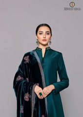 Winter Unstitched 3PCs Shamoz Silk Dress With Heavy Embroidered Velvet Shawl RL-507