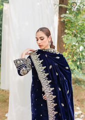 Unstitched 3PCs Velvet Embroidered Dress With Velvet Embroidered Shawl RL-501