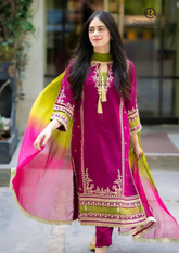 Summer Unstitched Lawn Embroidered 3PCs With TYE & DYE Chiffon Dupatta RL-172