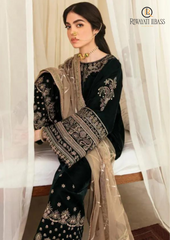 Unstitched 3PCs Embroidered Velvet Dress With Embroidered Organza Dupatta RL-559