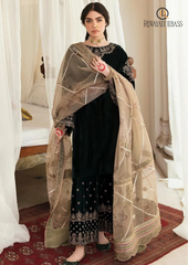 Unstitched 3PCs Embroidered Velvet Dress With Embroidered Organza Dupatta RL-559