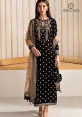 Winter Unstitched 3PCs Embroidered Velvet Dress With Embroidered Organza Dupatta RL-546