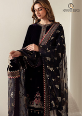 Unstitched 3PCs Embroidered Velvet Dress With Embroidered Organza Dupatta RL-545