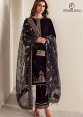 Unstitched 3PCs Embroidered Velvet Dress With Embroidered Organza Dupatta RL-545