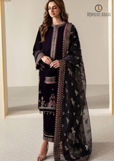 Unstitched 3PCs Embroidered Velvet Dress With Embroidered Organza Dupatta RL-545