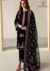 Unstitched 3PCs Embroidered Velvet Dress With Embroidered Organza Dupatta RL-545
