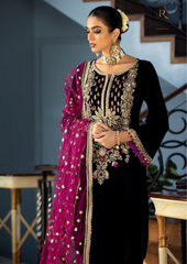 Unstitched 3PCs Velvet Dress With Embroidered Organza Dupatta RL-564