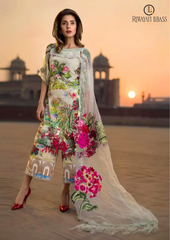 Summer Unstitched 3PCs Lawn Printed Plus Heavy Embroidered With Organza Dupatta RL-181