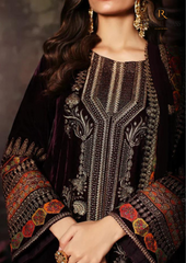 Unstitched 3PCs Embroidered Velvet Dress With Embroidered Organza Dupatta RL-547