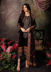Unstitched 3PCs Embroidered Velvet Dress With Embroidered Organza Dupatta RL-547