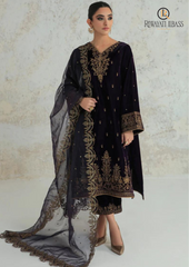 Unstitched 3PCs Velvet Dress With Embroidered Organza Dupatta RL-565