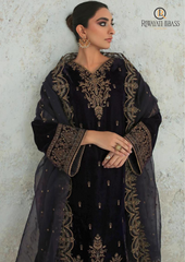 Unstitched 3PCs Velvet Dress With Embroidered Organza Dupatta RL-565