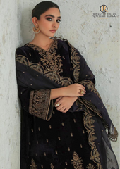 Unstitched 3PCs Velvet Dress With Embroidered Organza Dupatta RL-565