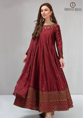 Summer Unstitched 3 PCs Kataan Silk Frock Style Embroidered Dress RL-193