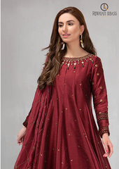 Summer Unstitched 3 PCs Kataan Silk Frock Style Embroidered Dress RL-193