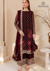 Unstitched 3PCs Embroidered Velvet Dress With Embroidered Organza Dupatta RL-553