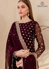 Unstitched 3PCs Embroidered Velvet Dress With Embroidered Organza Dupatta RL-553