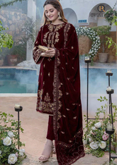 Unstitched Embroidered Velvet 3PCs With Velvet Shawl RL-533