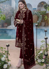 Unstitched Embroidered Velvet 3PCs With Velvet Shawl RL-533
