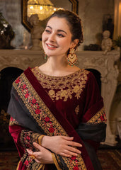 Unstitched 3PCs Embroidered Velvet With Organza Dopata RL-588