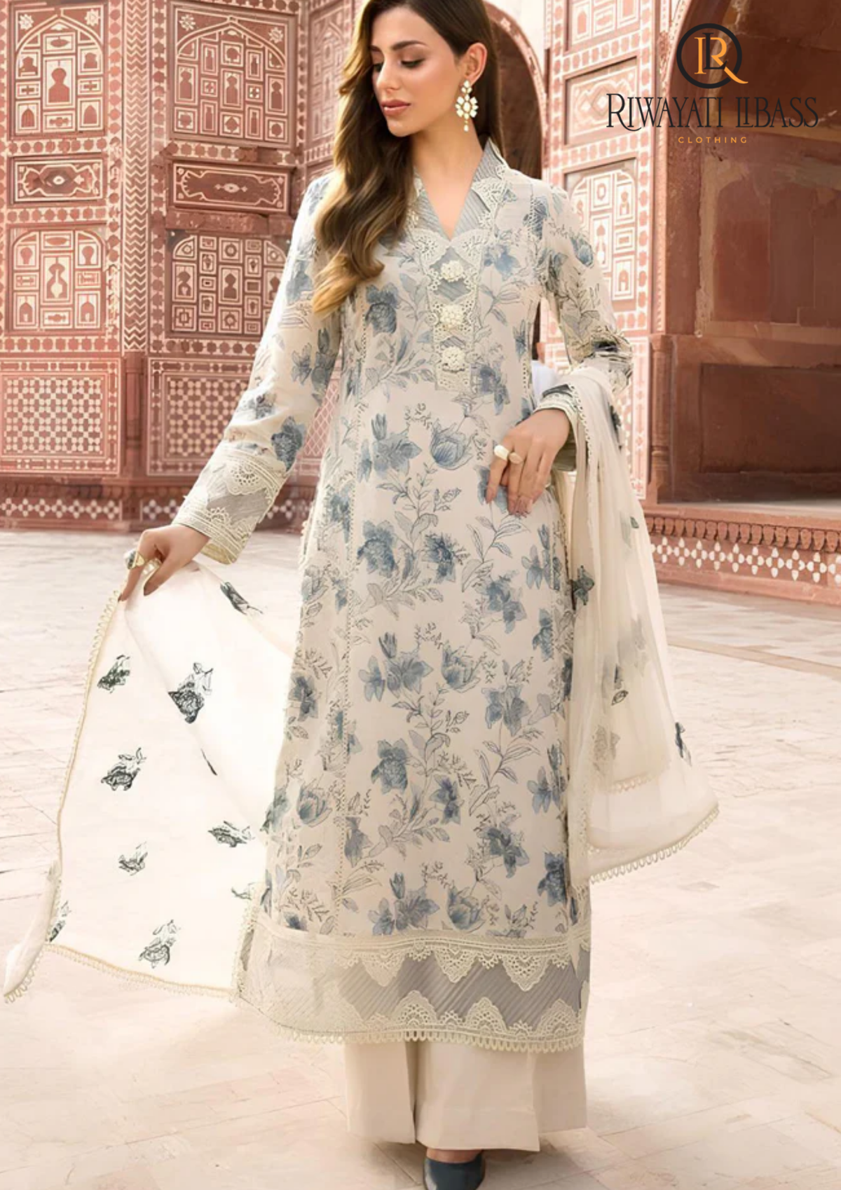 3PCs SUMMER EMBROIDERED LAWN DRESS  RL-1002