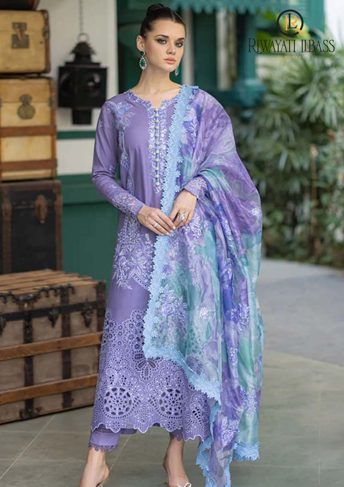 3PCs SUMMER EMBROIDERED LAWN DRESS RL-1042