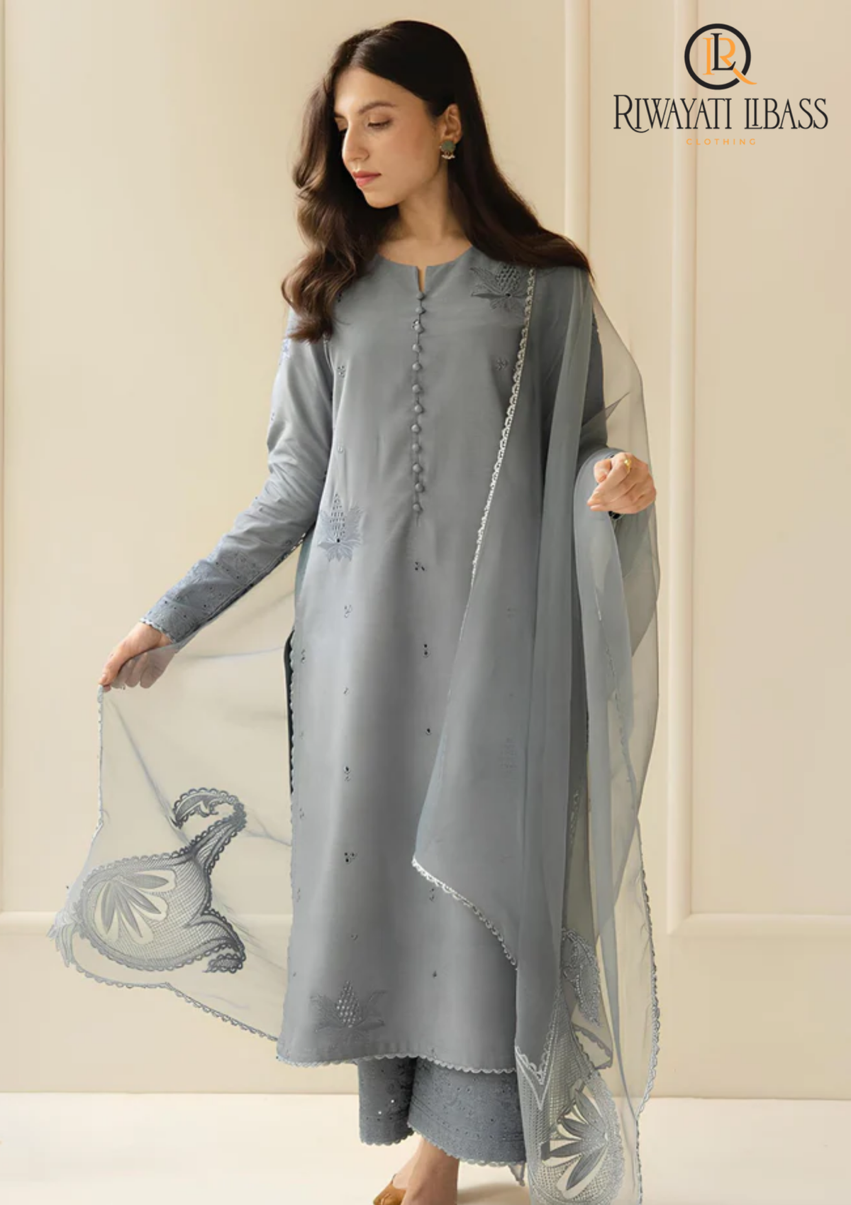 3PCs SUMMER EMBROIDERED LAWN DRESS RL-1069