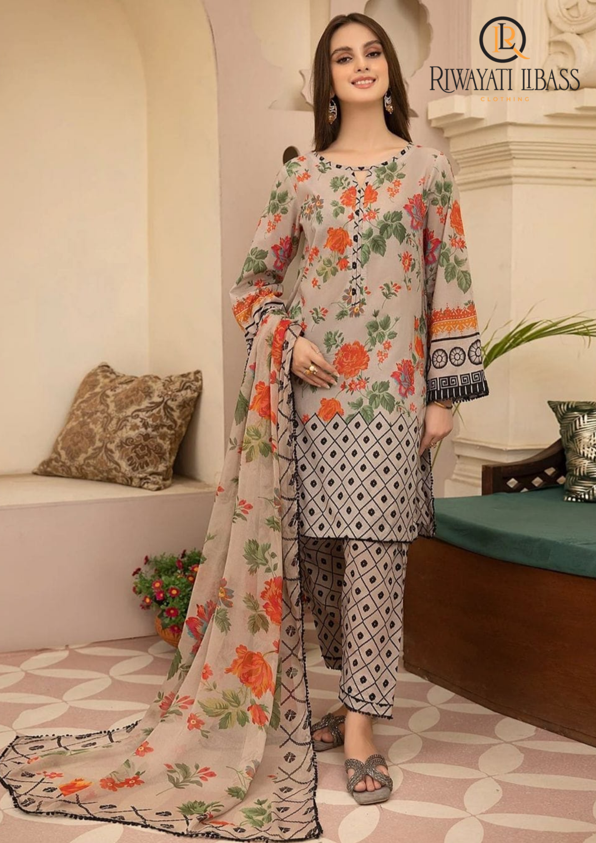 3PCs SUMMER DIGITAL PRINTED LAWN DRESS RL-1075