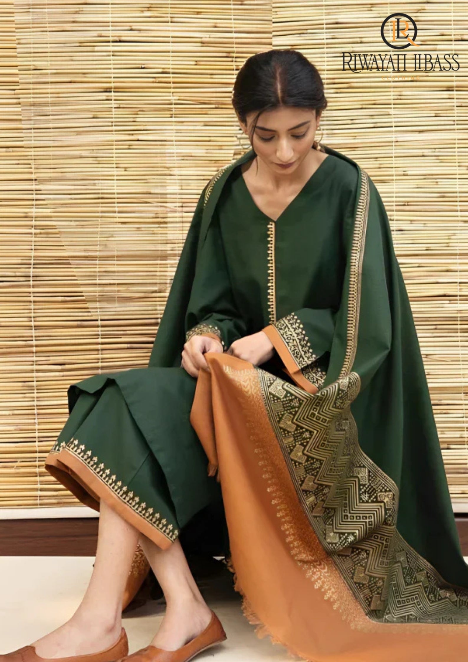 Winter Unstitched 3PCs Embroidered Dhanak Dress With Digital Printed Karandi Shawl RL-557