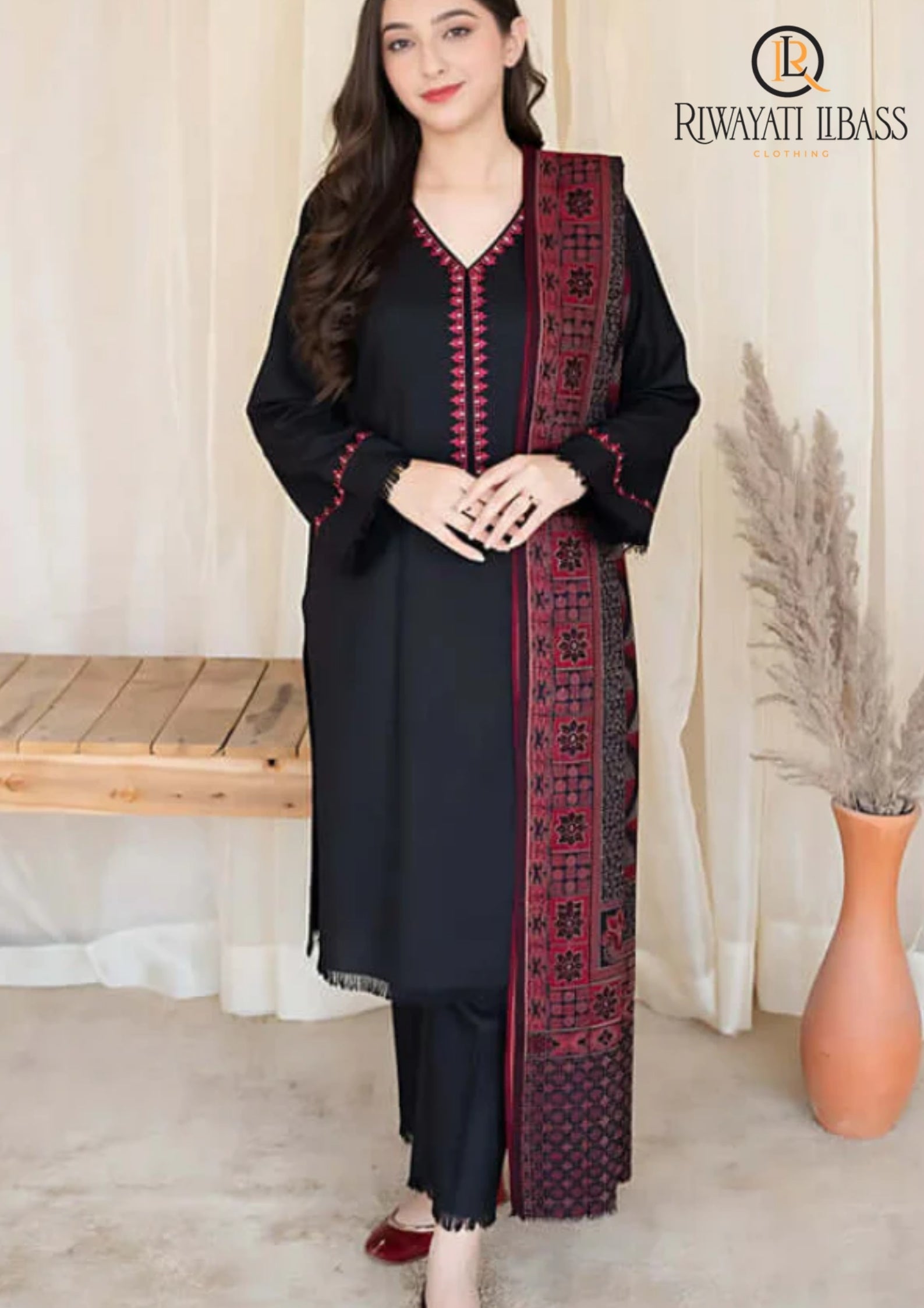 Winter Unstitched 3PCs Embroidered Dhanak Dress With Digital Printed Karandi Shawl RL-558