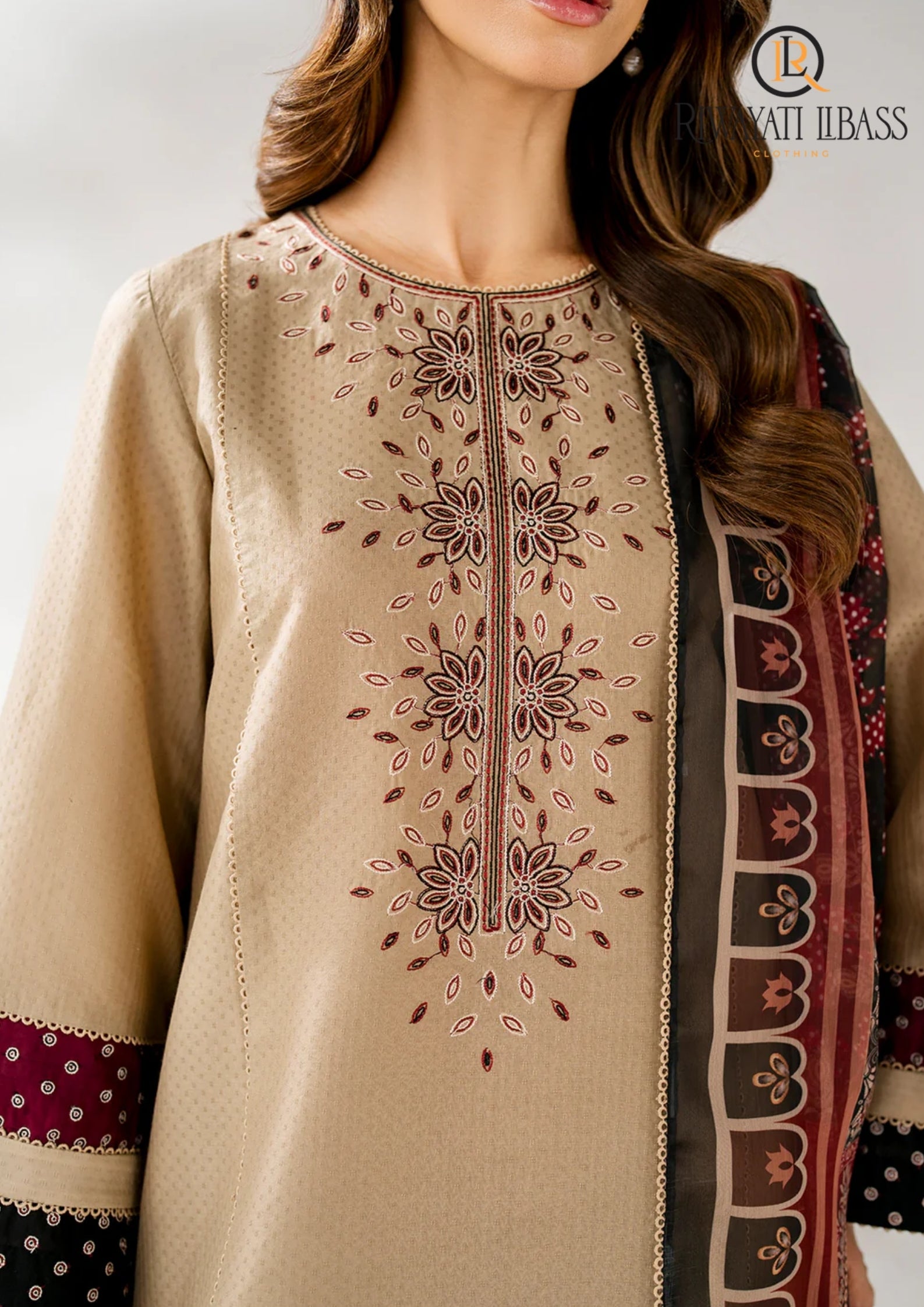 Winter Unstitched 3PCs Embroidered Dhanak Dress With Digital Printed Karandi Shawl RL-609